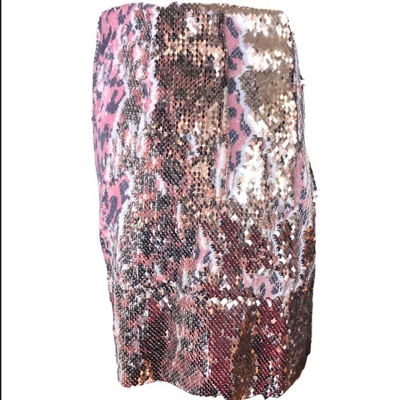 Free People One Sequined Cheetah print Mini Pencil Skirt Two Tone Pink Gold 00 - Picture 5 of 13